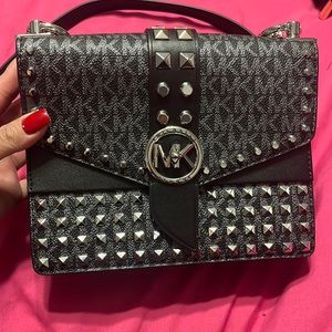 Michael Kors Greenwich small studded metallic logo crossbody bag